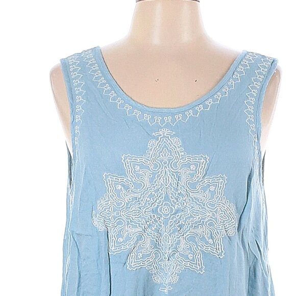"Buttons" Sleeveless Embroidered in white on Sky Blue background Size L - Picture 2 of 5